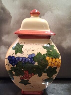 Hand-Painted Ceramic Biscotti Jar with Yellow & Red Accents